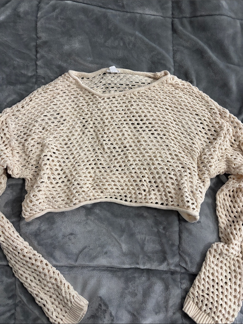 Garage Cream Open-Knit Cropped Sweater